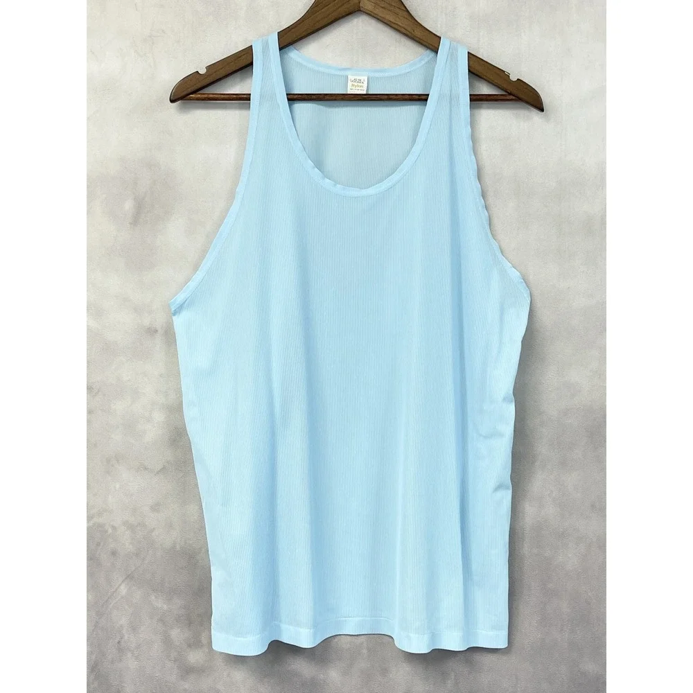 Vintage Jockey Tank Top Mens L Blue Nylon Tricot Ribbed Undershirt Minimalist
